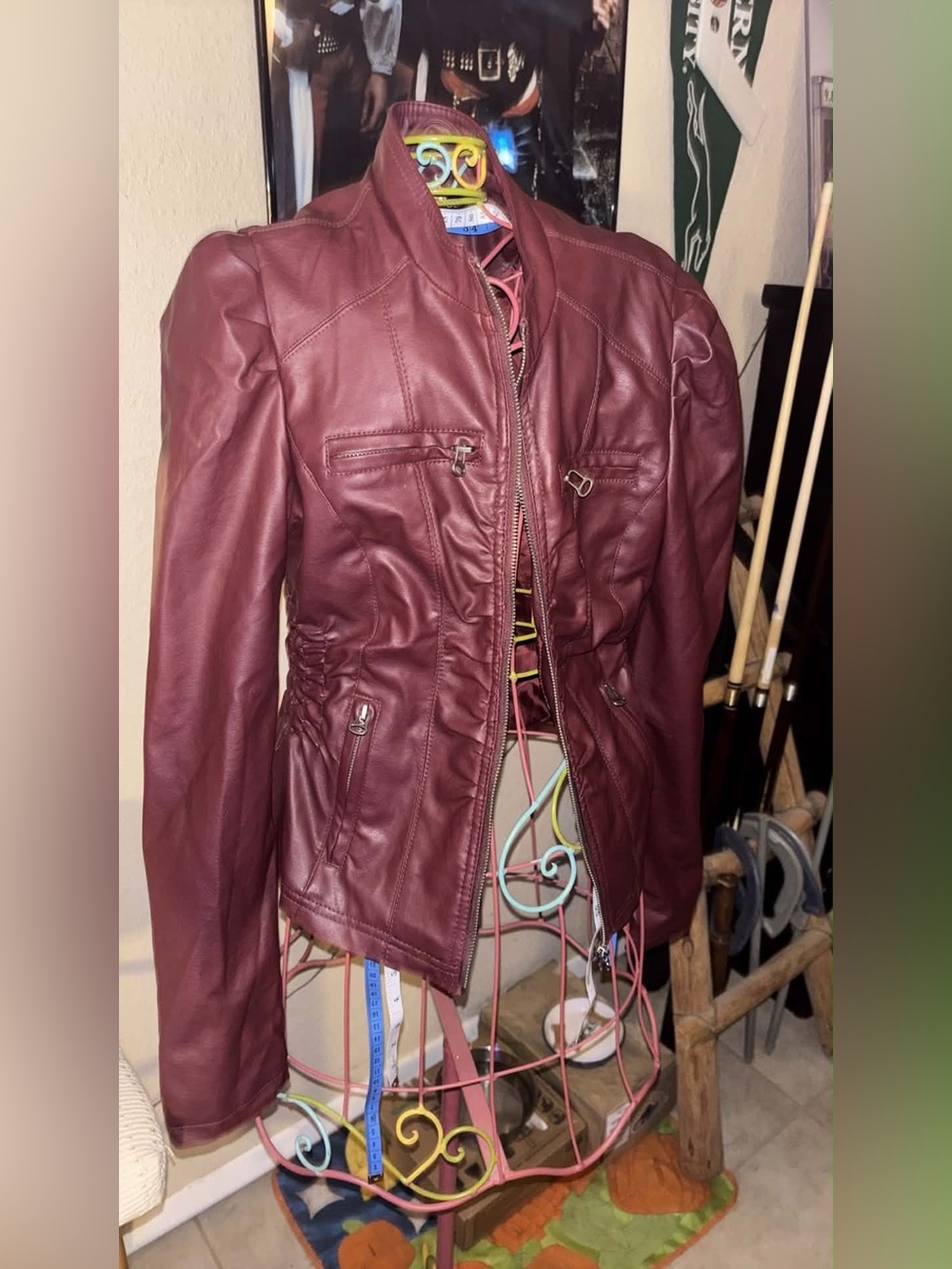 New Look Women's Wine Faux Leather Zip-Up Jacket